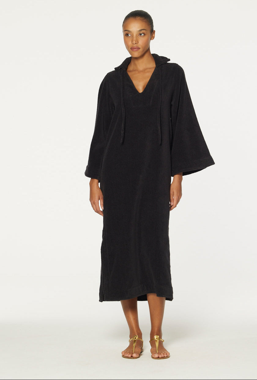 THE TUNIC CAFTAN in BLACK TERRY CLOTH