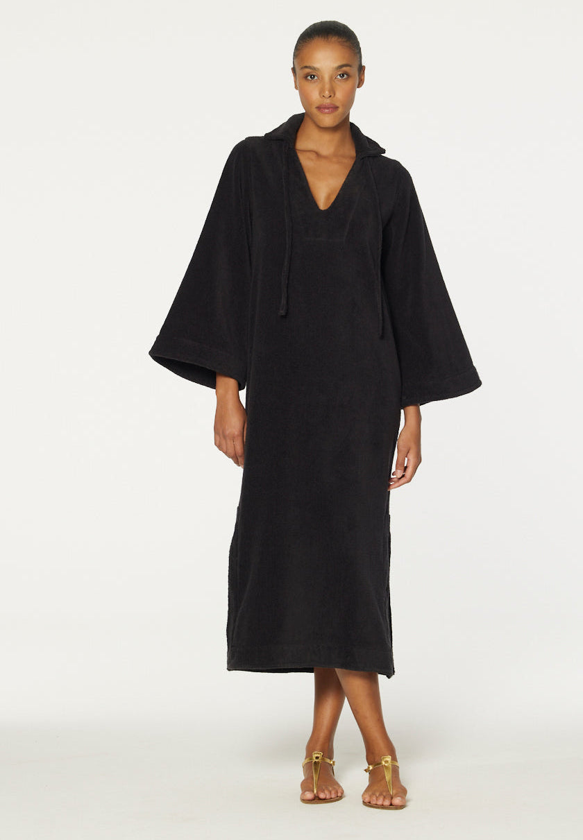 THE TUNIC CAFTAN in BLACK TERRY CLOTH