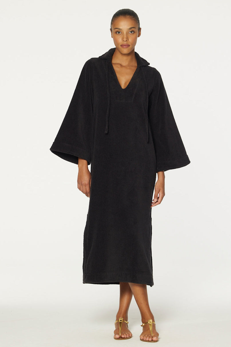 THE TUNIC CAFTAN in BLACK TERRY CLOTH