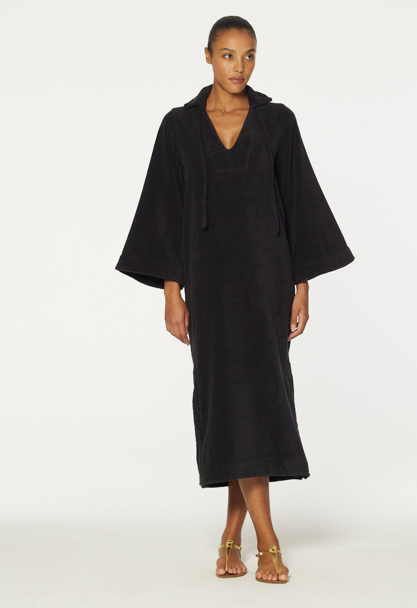 THE TUNIC CAFTAN in BLACK TERRY CLOTH