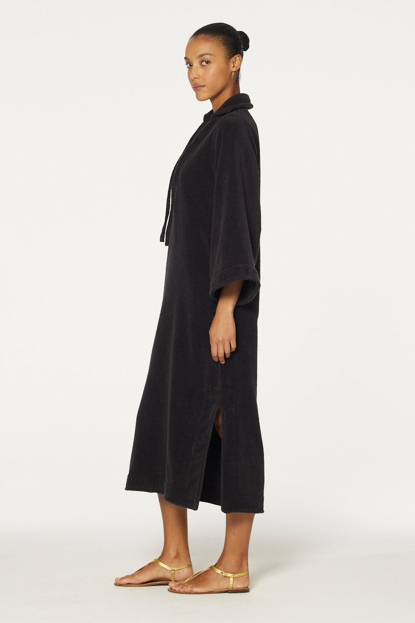 THE TUNIC CAFTAN in BLACK TERRY CLOTH