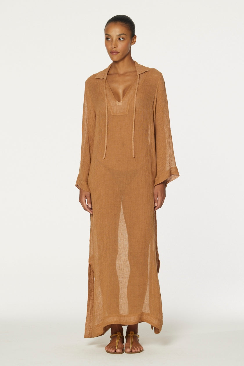 THE TUNIC CAFTAN in CARAMEL SORRENTO GAUZE