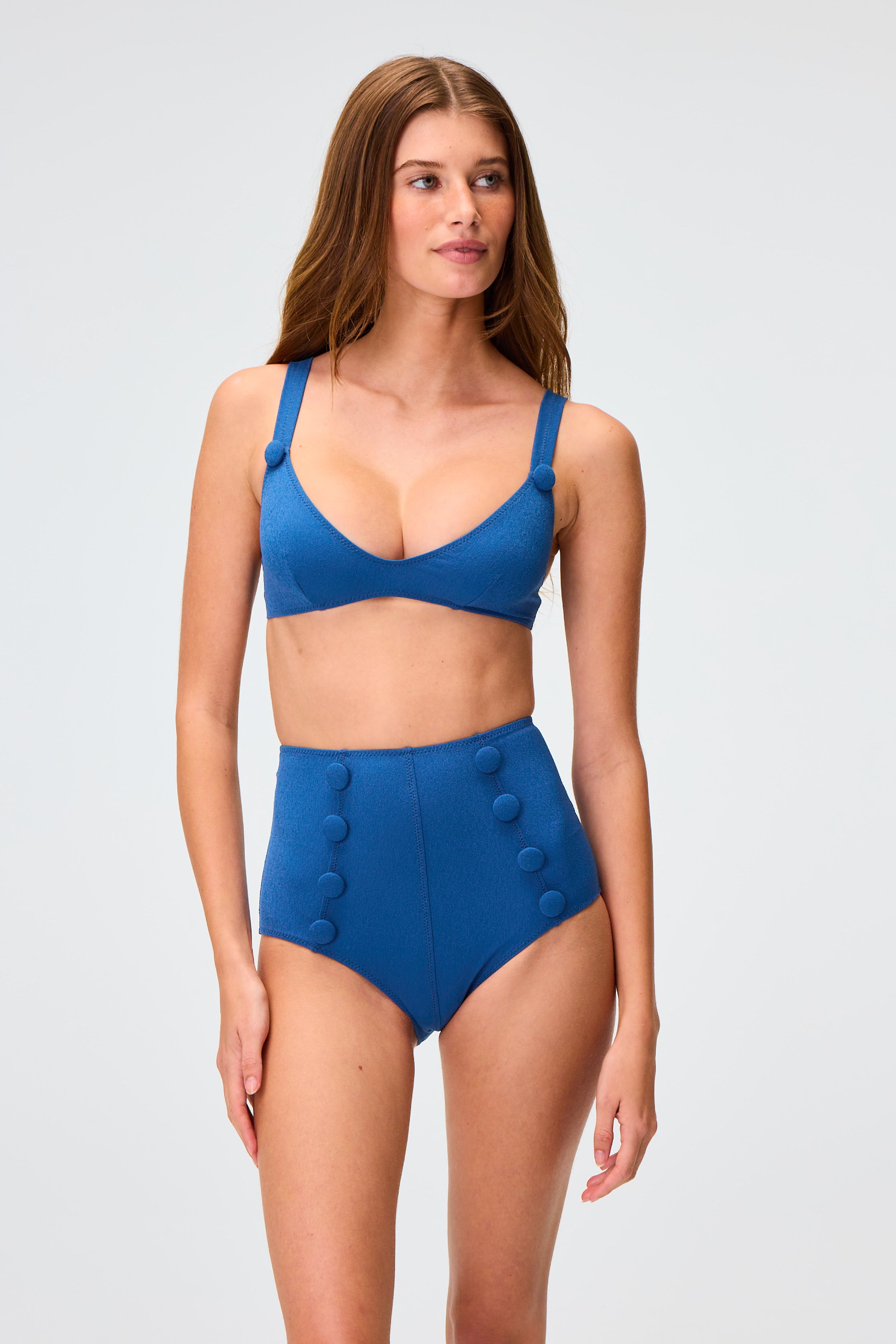 THE MAGDALENA HIGH-WAIST BIKINI in NAVY CREPE