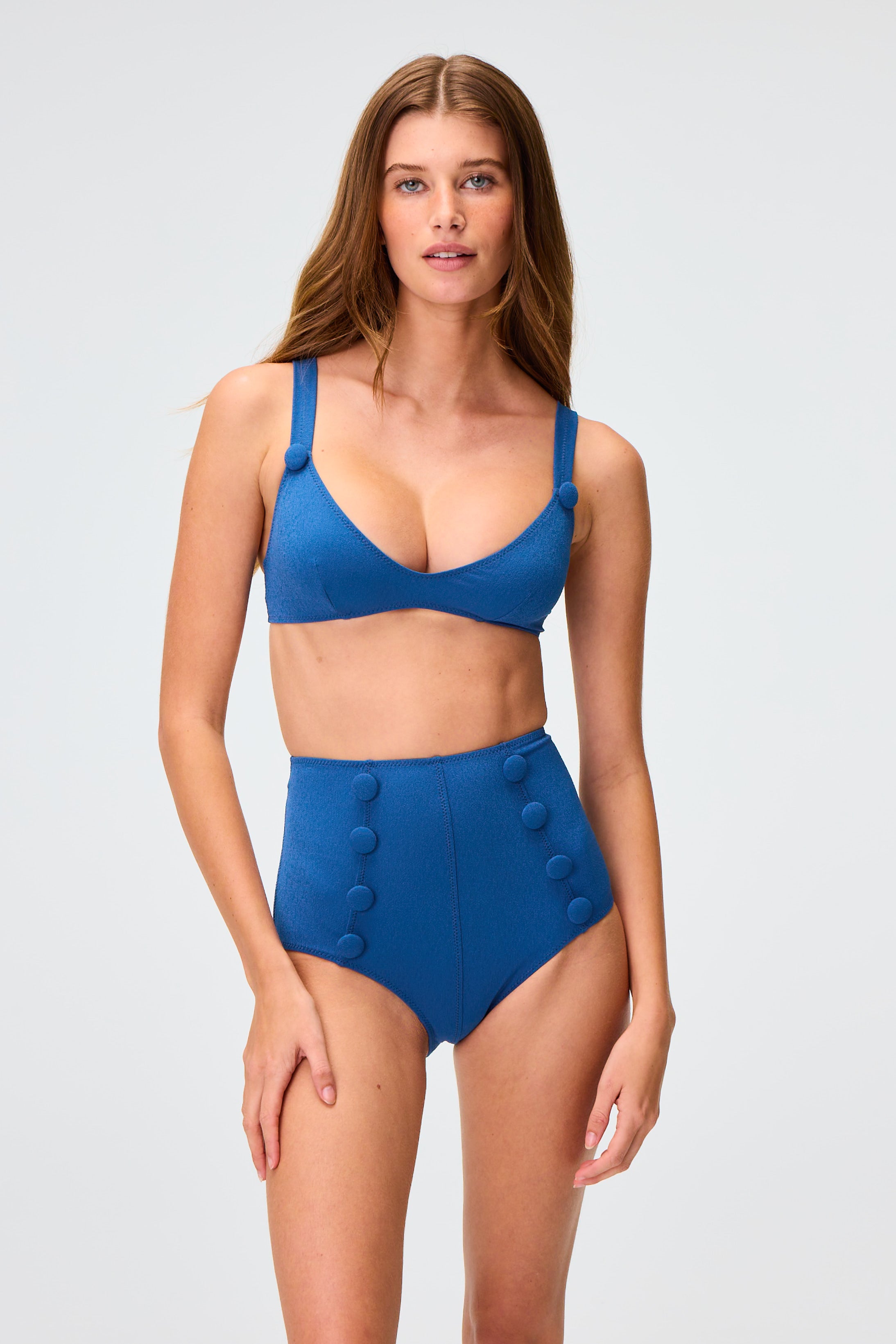 THE MAGDALENA HIGH-WAIST BIKINI in NAVY CREPE