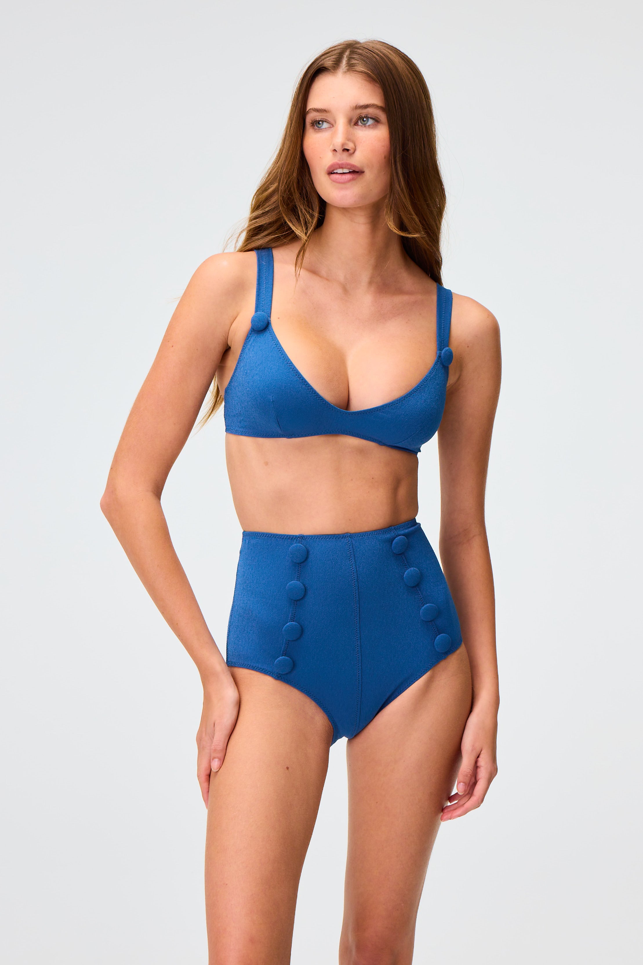 THE MAGDALENA HIGH-WAIST BIKINI in NAVY CREPE