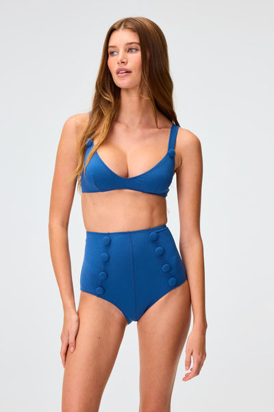 THE MAGDALENA HIGH-WAIST BIKINI in NAVY CREPE