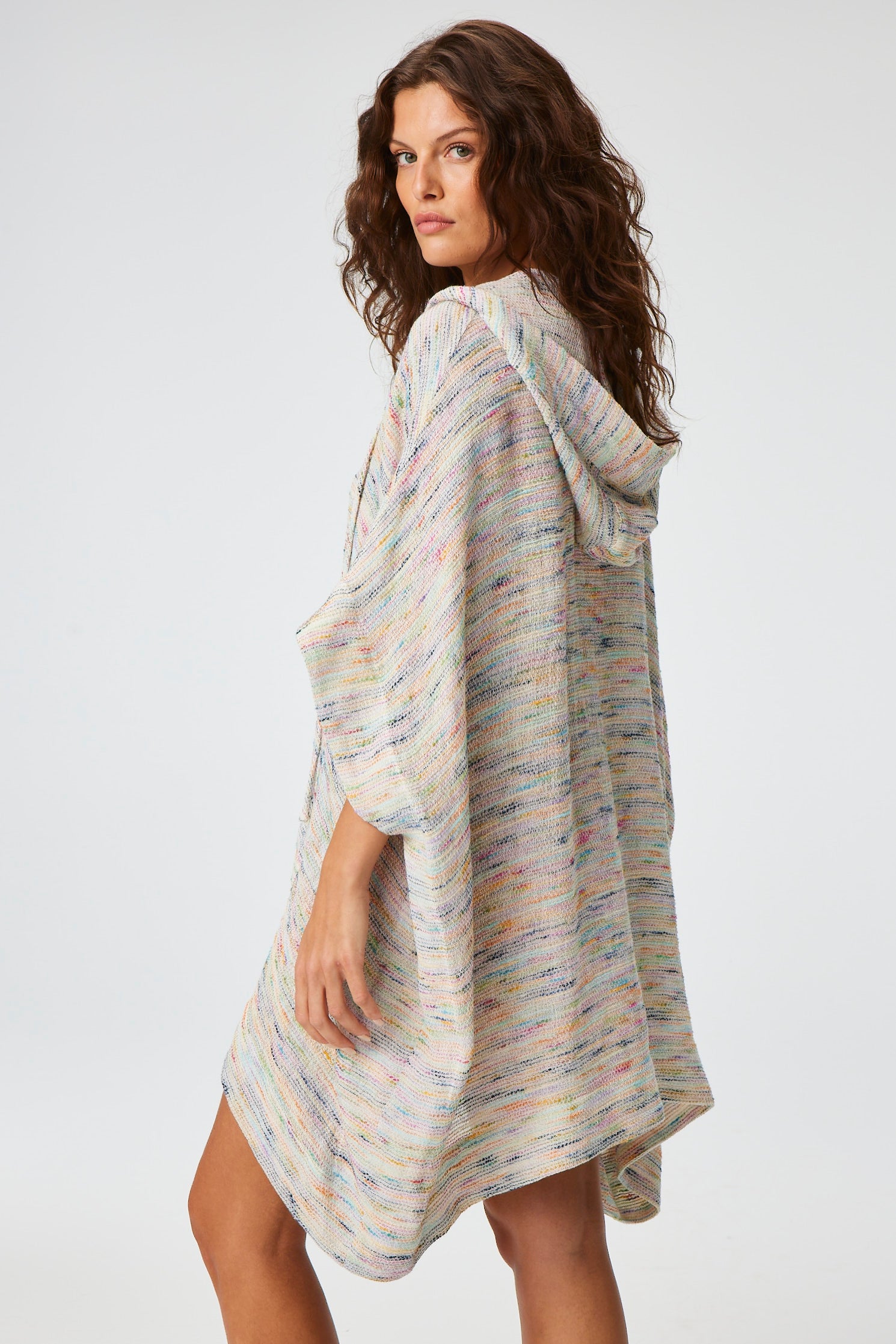 THE HOODED PONCHO in RAINBOW STRIPED GAUZE