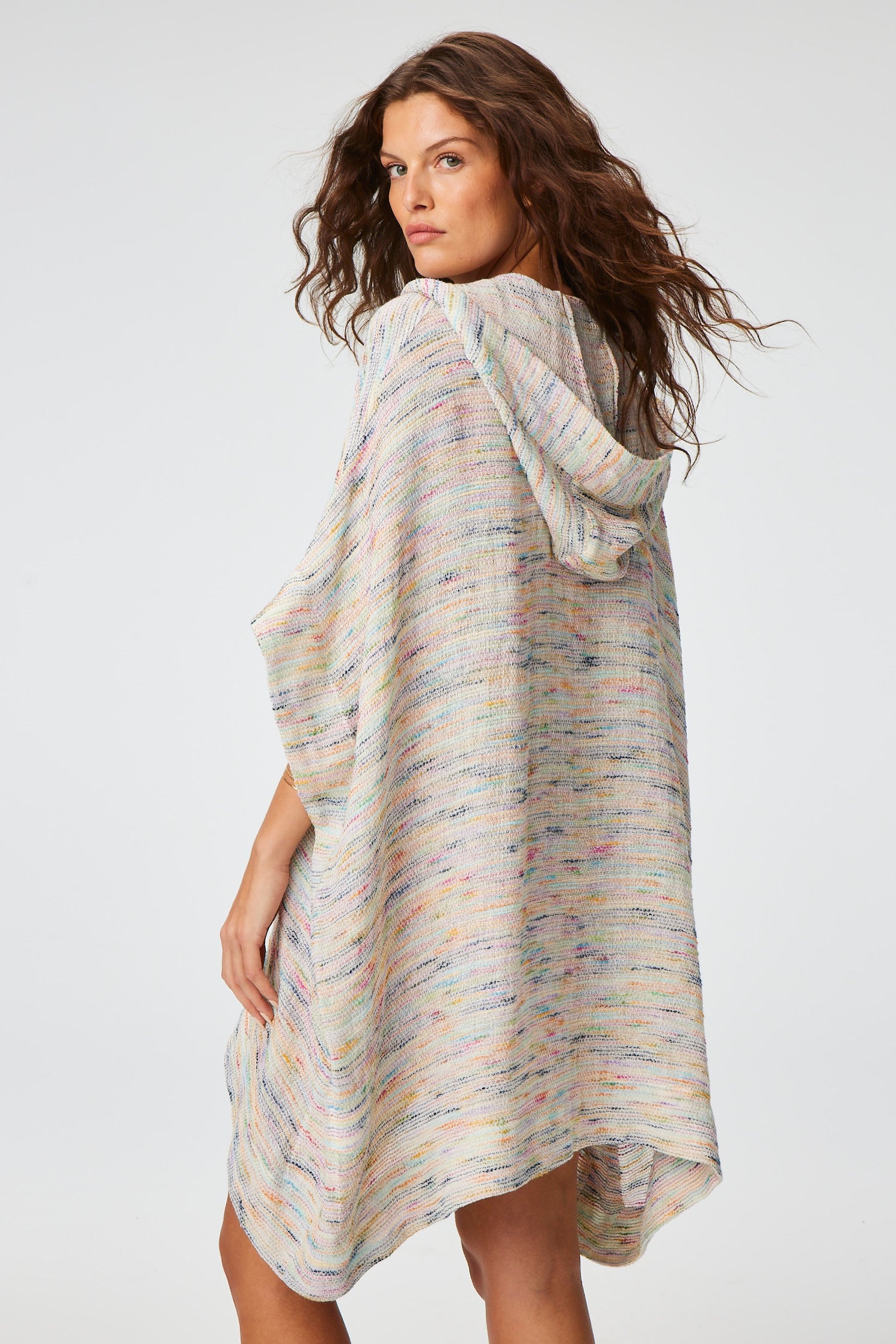 THE HOODED PONCHO in RAINBOW STRIPED GAUZE