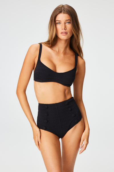 THE BALCONETTE HIGH-WAIST BIKINI in BLACK SEERSUCKER
