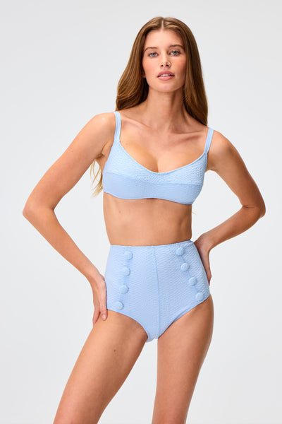 THE BALCONETTE HIGH-WAIST BIKINI in SEA BLUE SEERSUCKER