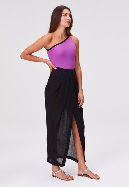 THE PLEATED SARONG SKIRT in BLACK GAUZE
