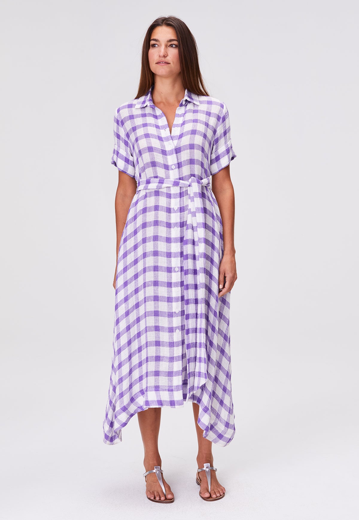 The Classic Shirt Dress in Lavender Gingham Chios Gauze Lavender Gingham Chios Gauze / 2024RES101 LGCG / 3 - M The Classic Shirt Dress in Lavender Gingham Chios Gauze Lavender Gingham Chios Gauze / 2024RES101 LGCG / 3 - M