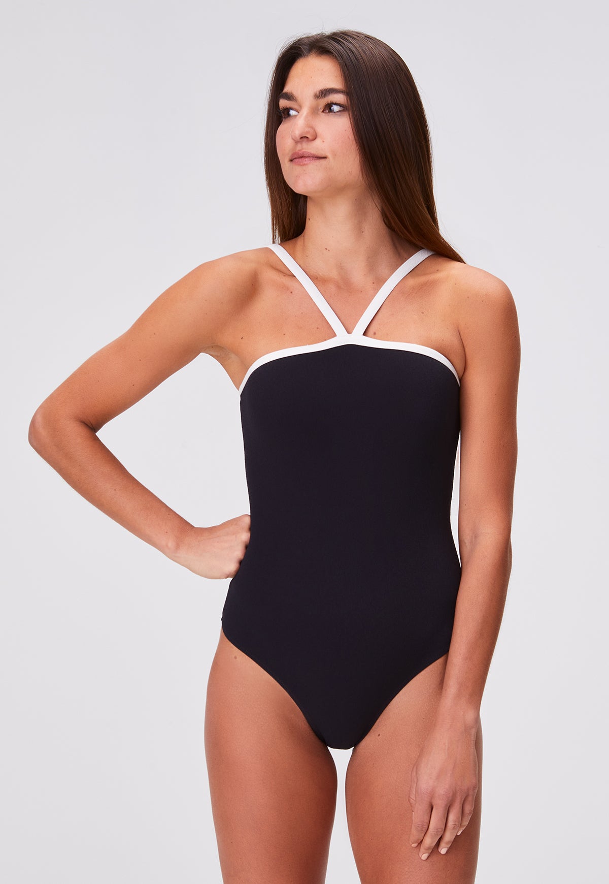 THE BANDEAU MAILLOT in BLACK & CREAM CREPE