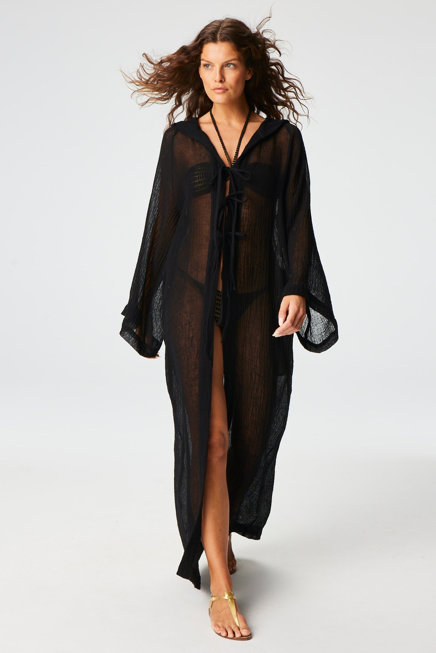 THE BEACH CAPE in BLACK SORRENTO GAUZE