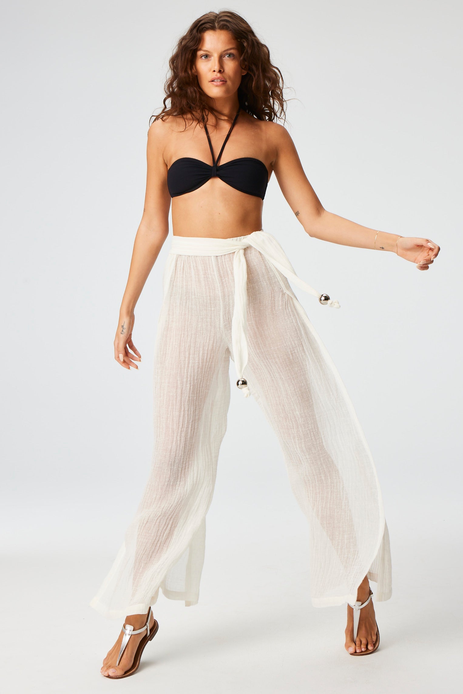 THE WIDE LEG OPEN-SIDE PANT in WHITE SORRENTO GAUZE