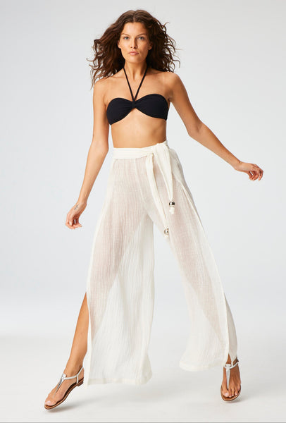 THE WIDE LEG OPEN-SIDE PANT in WHITE SORRENTO GAUZE