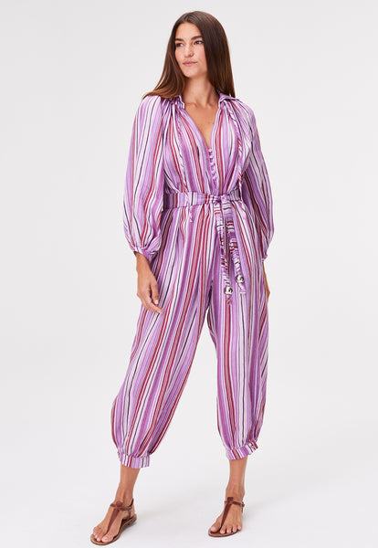 THE POET JUMPSUIT in BLUEBERRY STRIPED LINEN