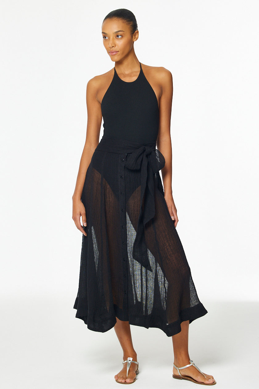 THE BEACH SKIRT in BLACK SORRENTO GAUZE