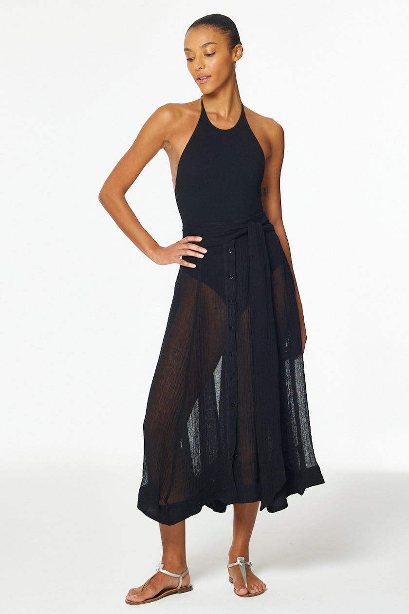 THE BEACH SKIRT in BLACK SORRENTO GAUZE