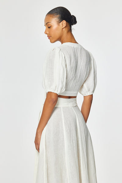 THE POUF TIE BLOUSE in WHITE GAUZE