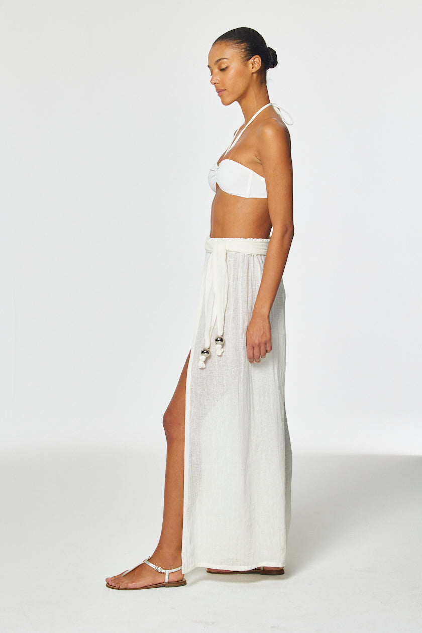 THE FARRAH WRAP PANT in WHITE GAUZE