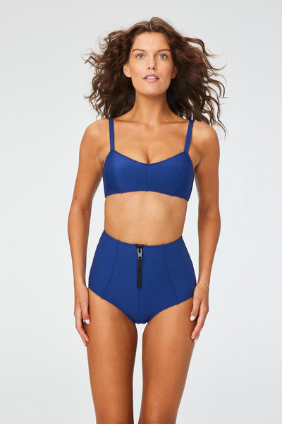 THE GENEVIEVE ZIP-HIGH WAIST BIKINI in NAVY NEOPRENE