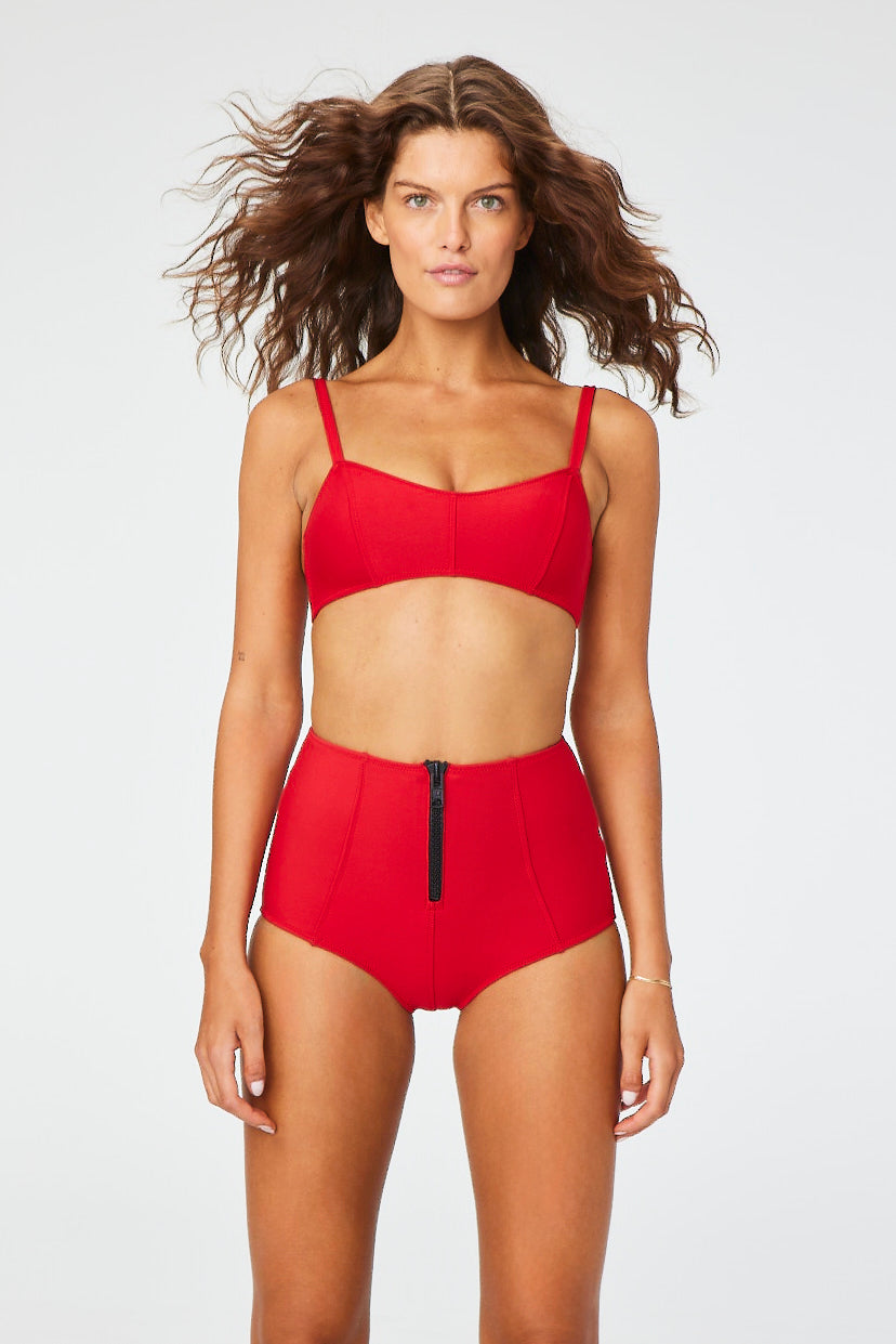 THE GENEVIEVE ZIP-HIGH WAIST BIKINI in RED NEOPRENE