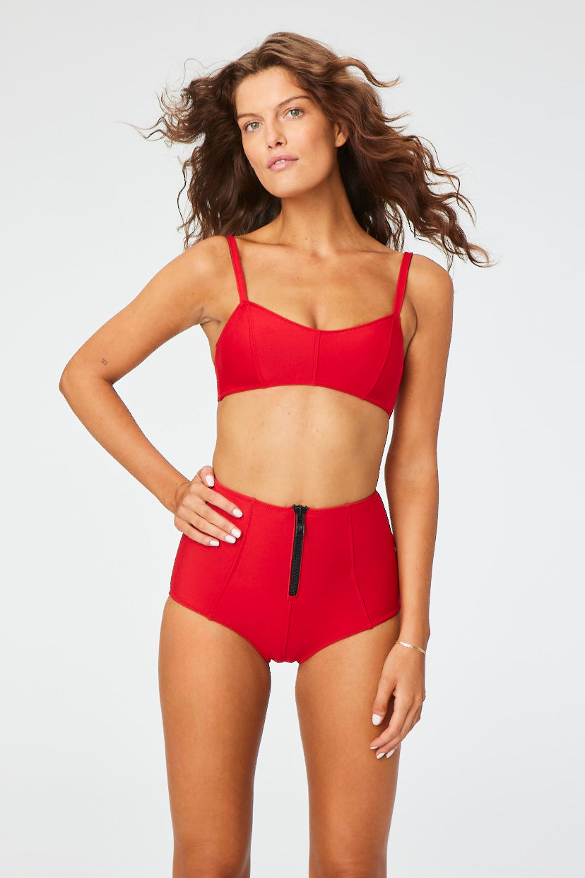 THE GENEVIEVE ZIP-HIGH WAIST BIKINI in RED NEOPRENE