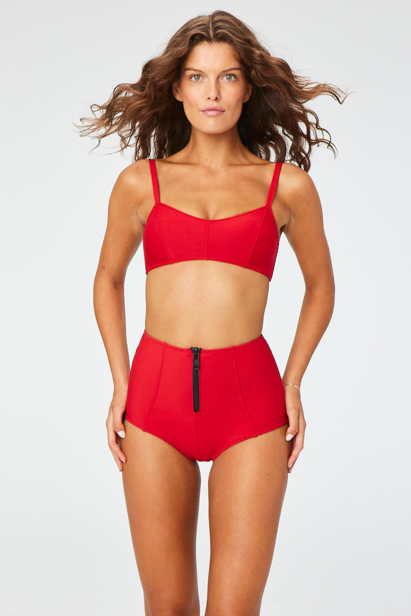 THE GENEVIEVE ZIP-HIGH WAIST BIKINI in RED NEOPRENE