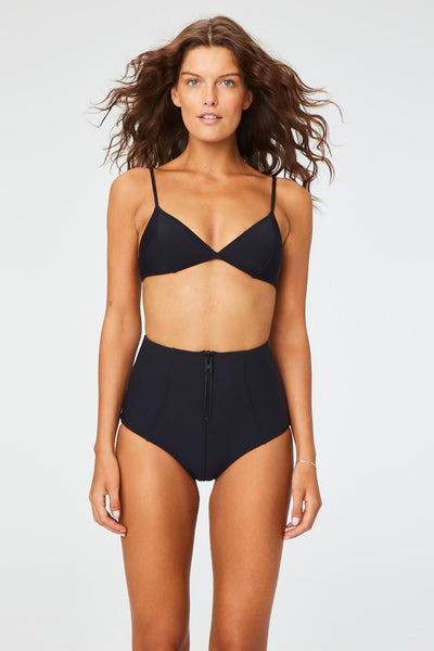 THE GIOVANNA ZIP HIGH-WAIST BIKINI in BLACK NEOPRENE