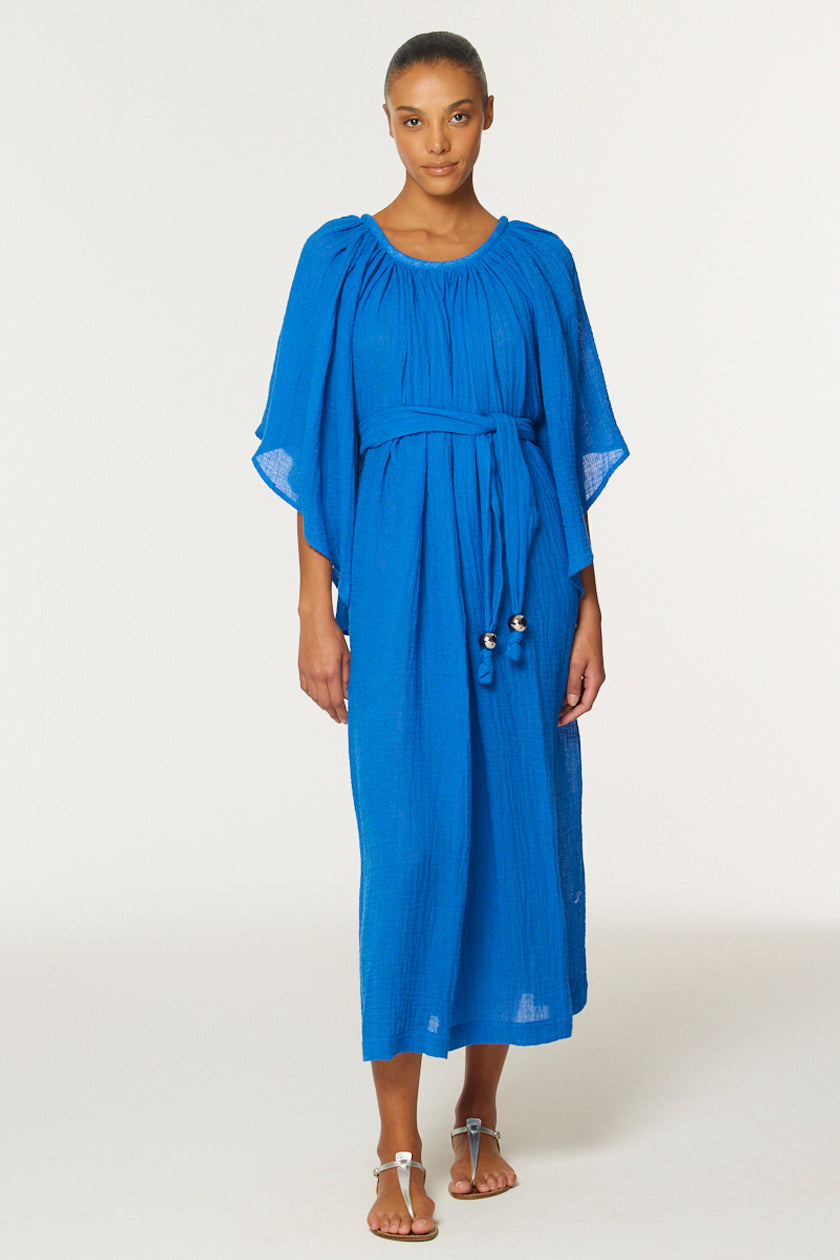 THE ANGEL SLEEVE DRESS in COBALT BLUE GAUZE