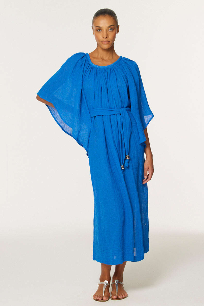 THE ANGEL SLEEVE DRESS in COBALT BLUE GAUZE
