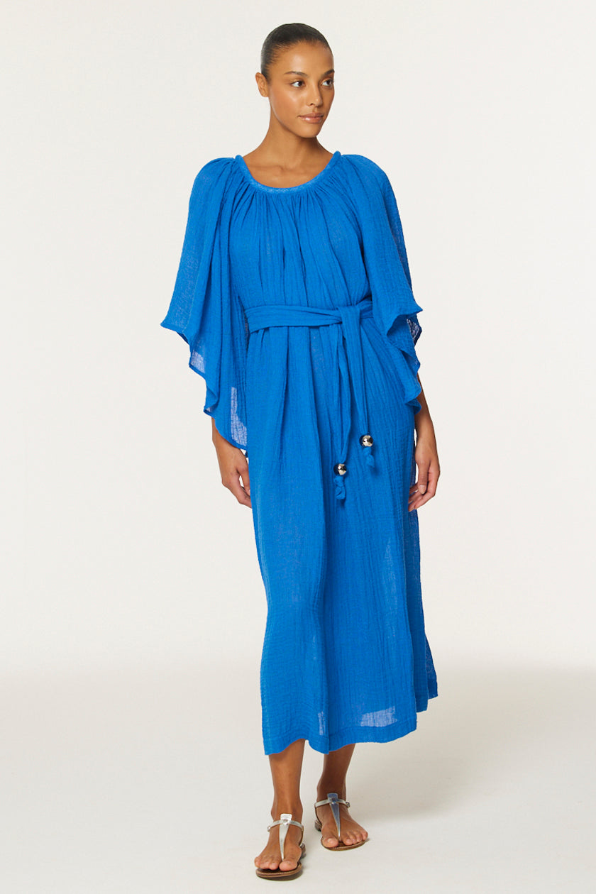 THE ANGEL SLEEVE DRESS in COBALT BLUE GAUZE