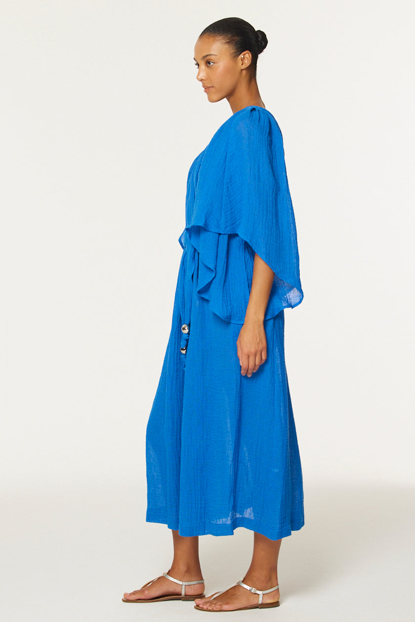 THE ANGEL SLEEVE DRESS in COBALT BLUE GAUZE