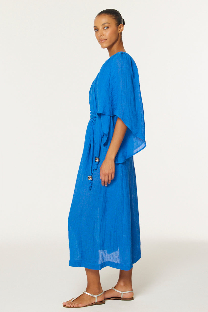 THE ANGEL SLEEVE DRESS in COBALT BLUE GAUZE