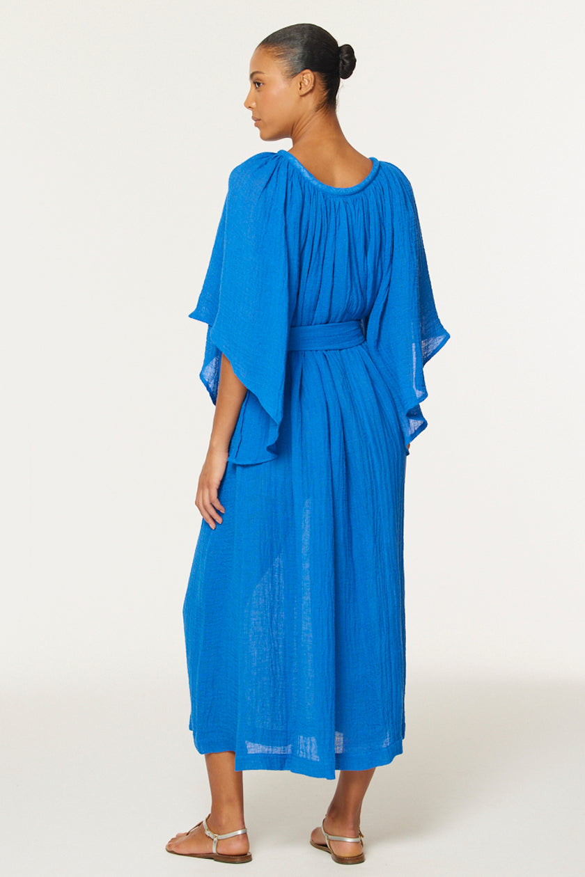 THE ANGEL SLEEVE DRESS in COBALT BLUE GAUZE