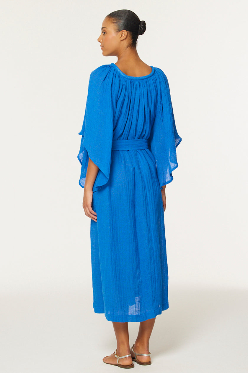 THE ANGEL SLEEVE DRESS in COBALT BLUE GAUZE