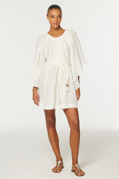 THE ANGEL SLEEVE MINI DRESS in WHITE GAUZE