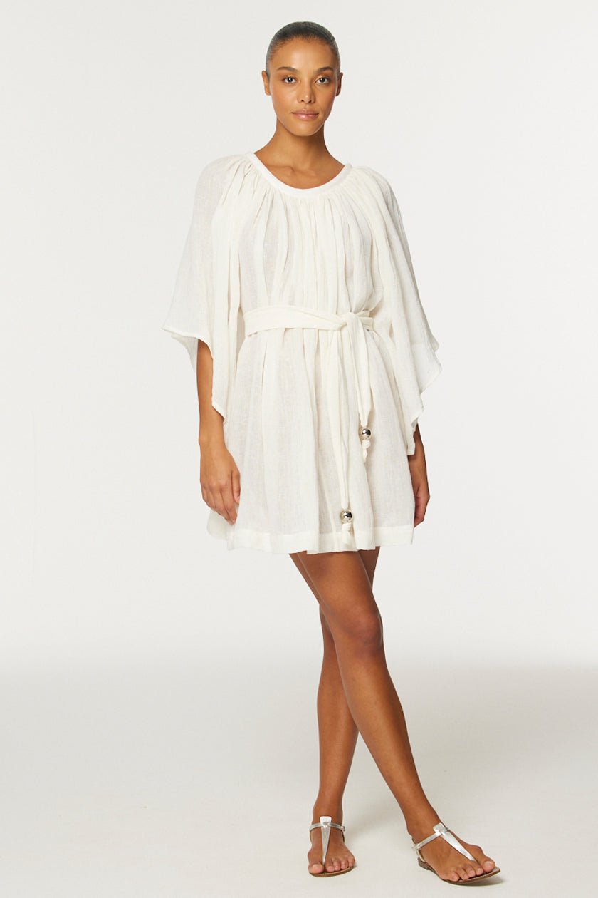 THE ANGEL SLEEVE MINI DRESS in WHITE GAUZE