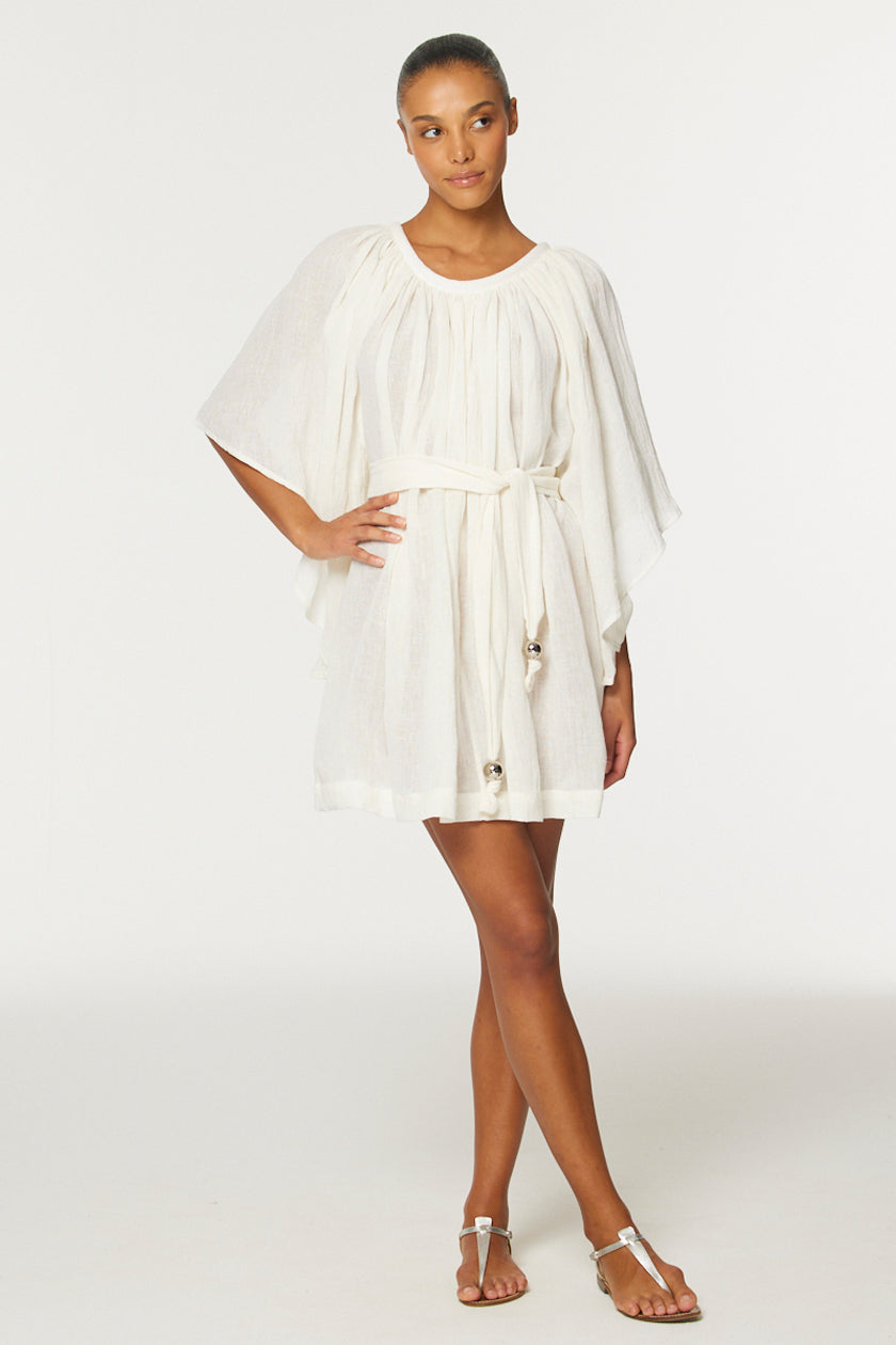 THE ANGEL SLEEVE MINI DRESS in WHITE GAUZE