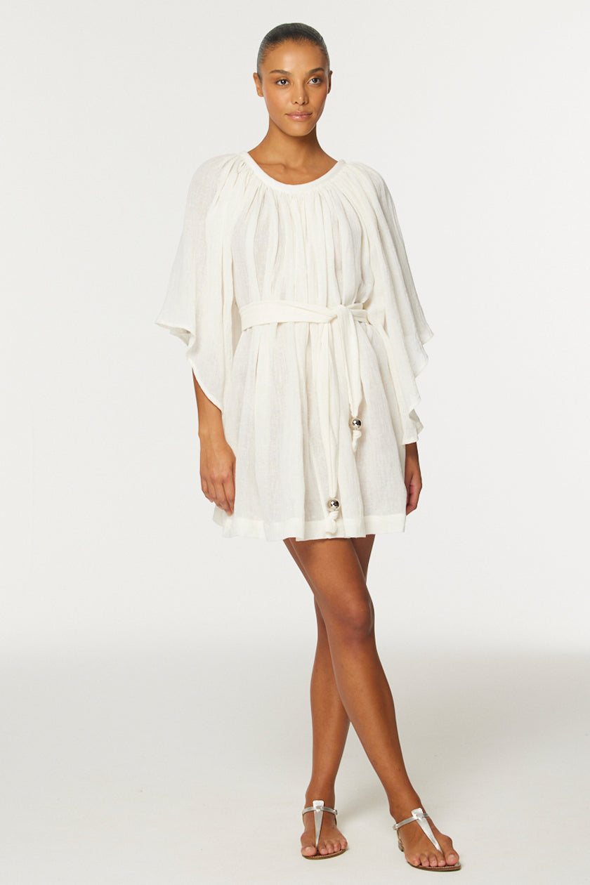 THE ANGEL SLEEVE MINI DRESS in WHITE GAUZE