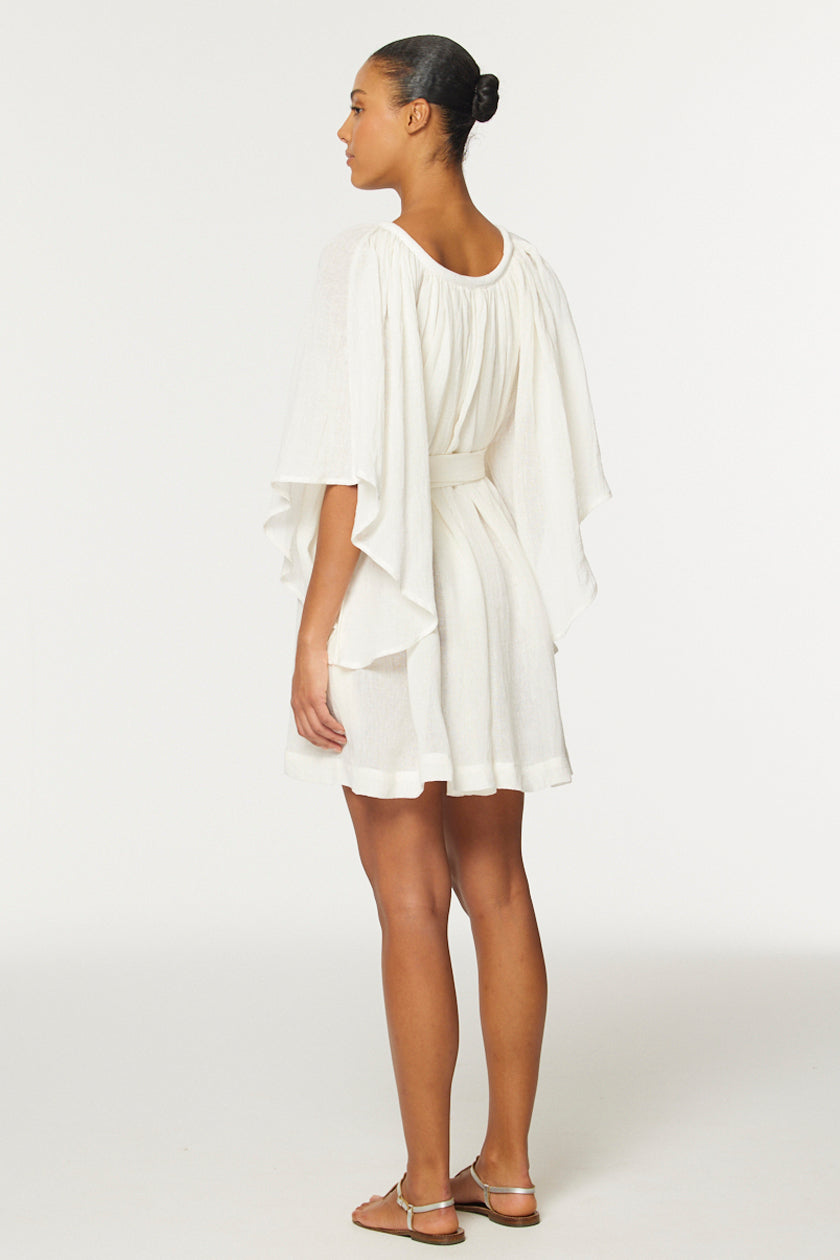 THE ANGEL SLEEVE MINI DRESS in WHITE GAUZE