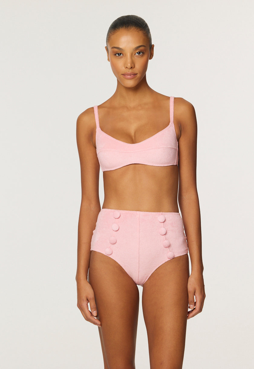 THE BALCONETTE HIGH-WAIST BIKINI in PINK TERRY CLOTH