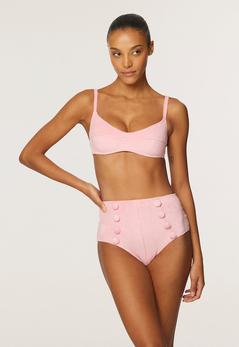 THE BALCONETTE HIGH-WAIST BIKINI in PINK TERRY CLOTH
