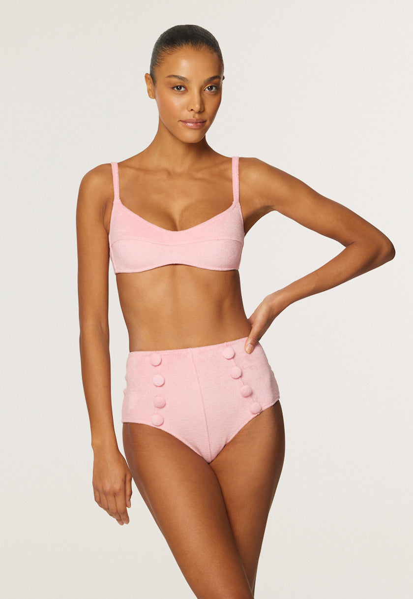 THE BALCONETTE HIGH-WAIST BIKINI in PINK TERRY CLOTH