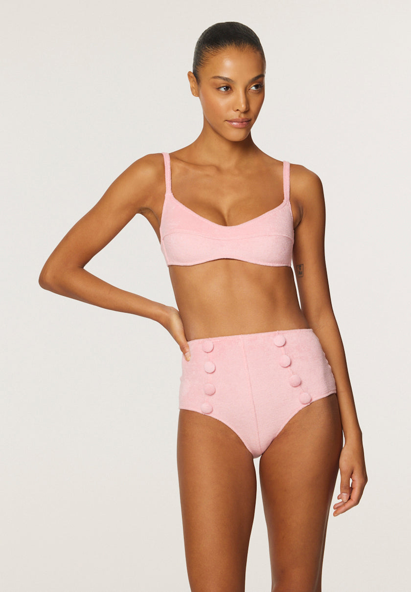 THE BALCONETTE HIGH-WAIST BIKINI in PINK TERRY CLOTH