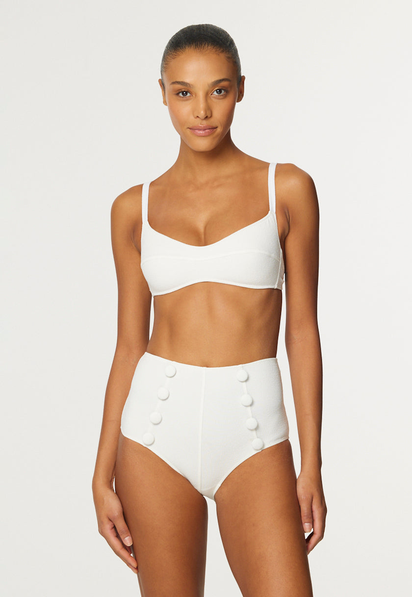 THE BALCONETTE HIGH-WAIST BIKINI in WHITE TEXTURED JACQUARD