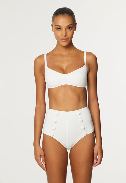THE BALCONETTE HIGH-WAIST BIKINI in WHITE TEXTURED JACQUARD