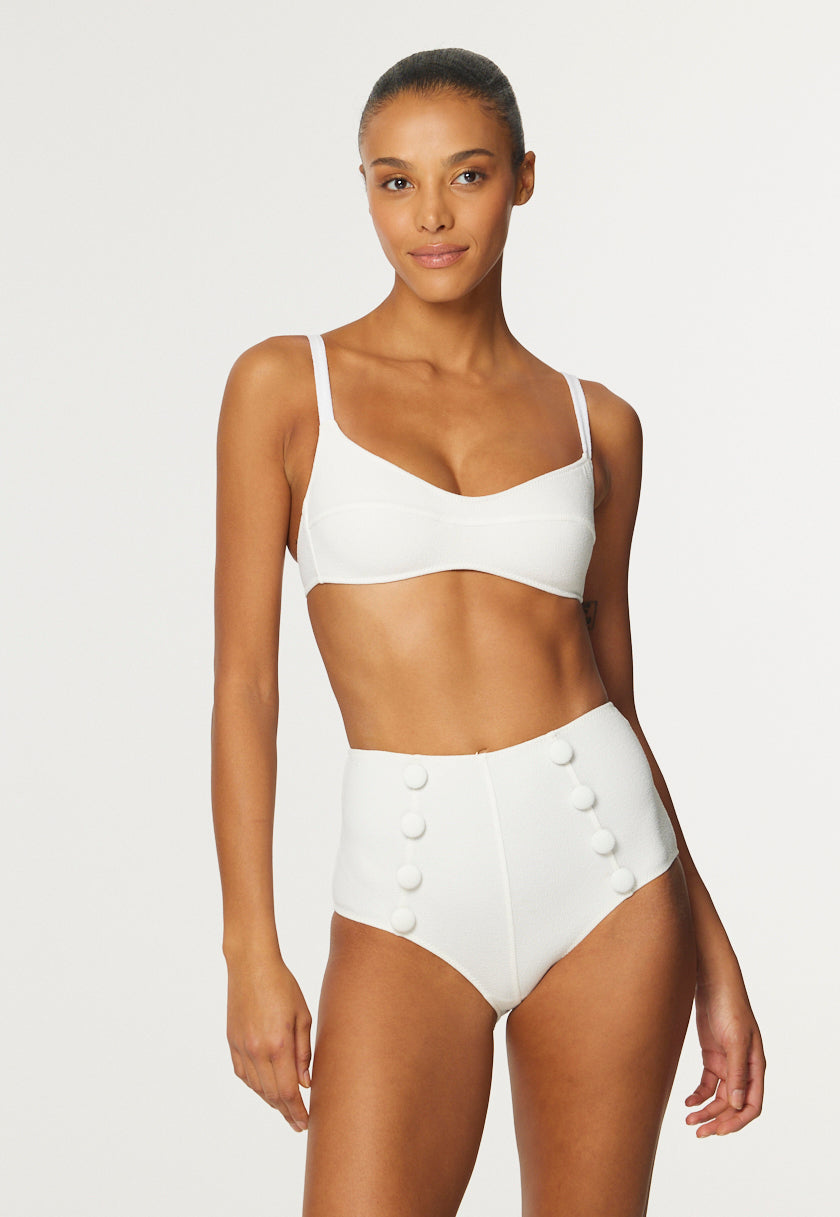 THE BALCONETTE HIGH-WAIST BIKINI in WHITE TEXTURED JACQUARD
