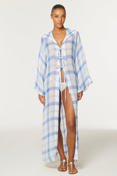 THE BEACH CAPE in BLUE & WHITE WINDOWPANE GAUZE